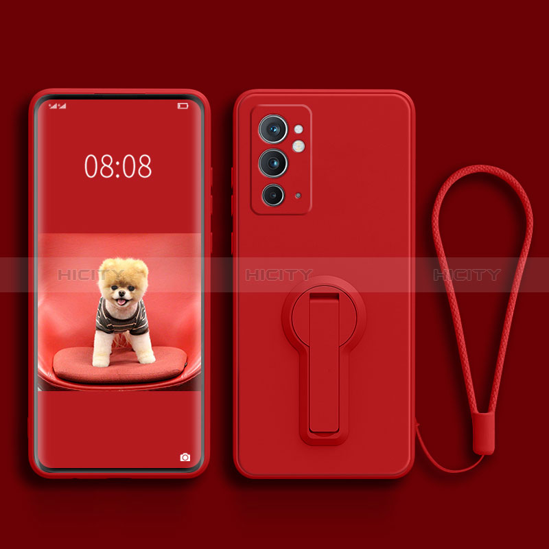 Funda Silicona Carcasa Ultrafina Goma con Soporte para OnePlus 9RT 5G Rojo