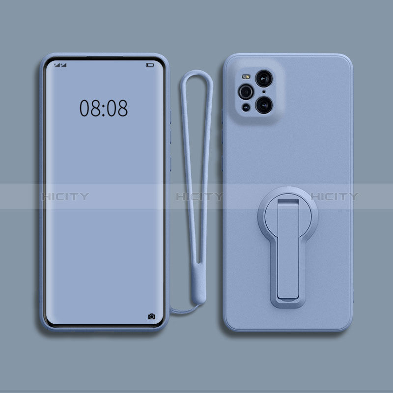 Funda Silicona Carcasa Ultrafina Goma con Soporte para Oppo Find X3 5G Gris Lavanda