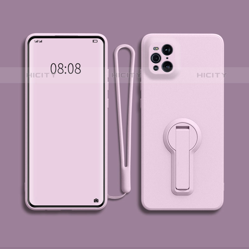 Funda Silicona Carcasa Ultrafina Goma con Soporte para Oppo Find X3 Pro 5G Purpura Claro