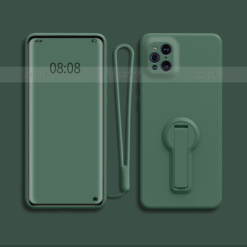 Funda Silicona Carcasa Ultrafina Goma con Soporte para Oppo Find X3 Pro 5G Verde Noche