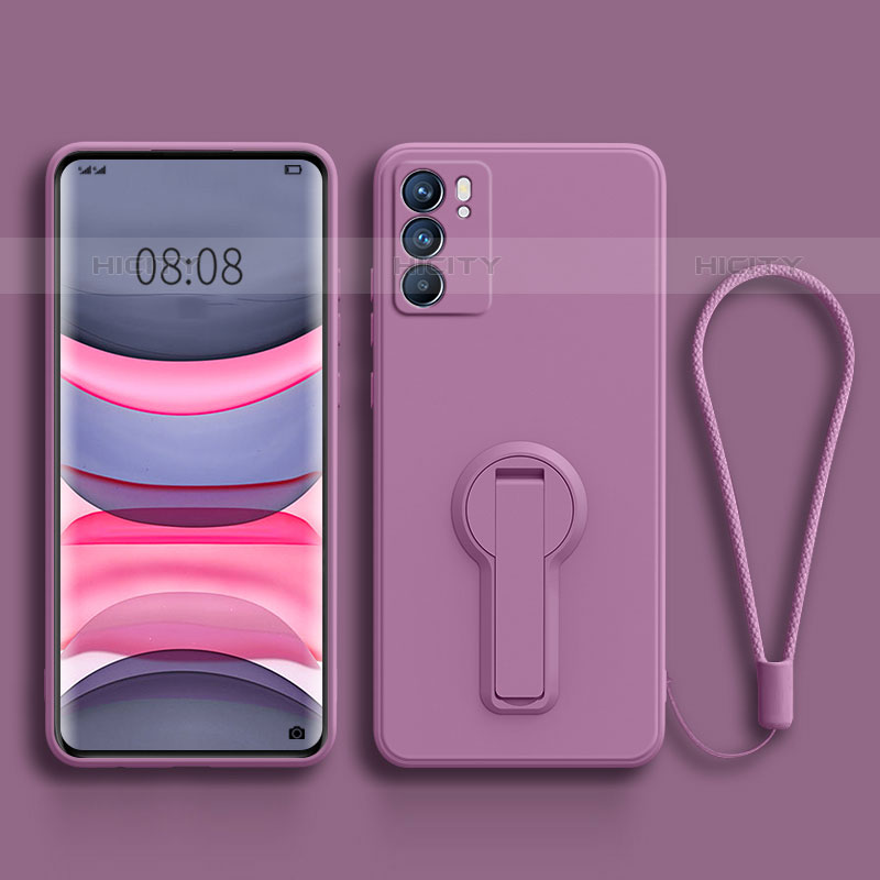 Funda Silicona Carcasa Ultrafina Goma con Soporte para Oppo Reno6 Pro 5G India Morado