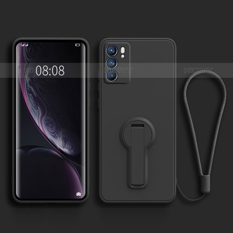 Funda Silicona Carcasa Ultrafina Goma con Soporte para Oppo Reno6 Pro 5G India Negro