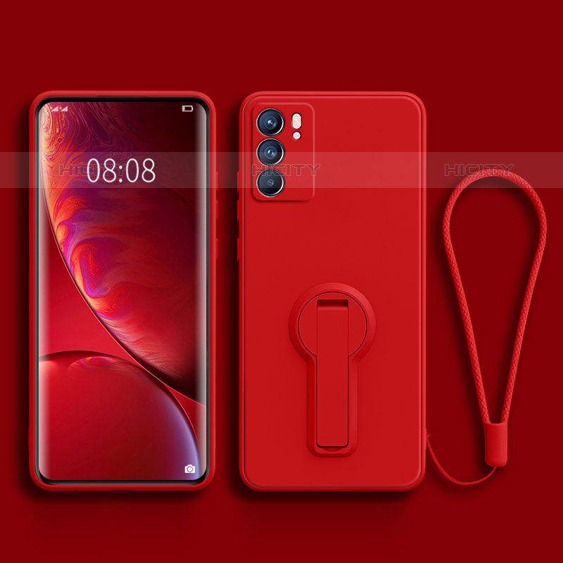 Funda Silicona Carcasa Ultrafina Goma con Soporte para Oppo Reno6 Pro 5G India Rojo