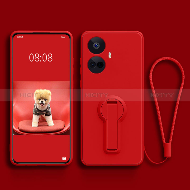 Funda Silicona Carcasa Ultrafina Goma con Soporte para Realme 10 Pro+ Plus 5G Rojo