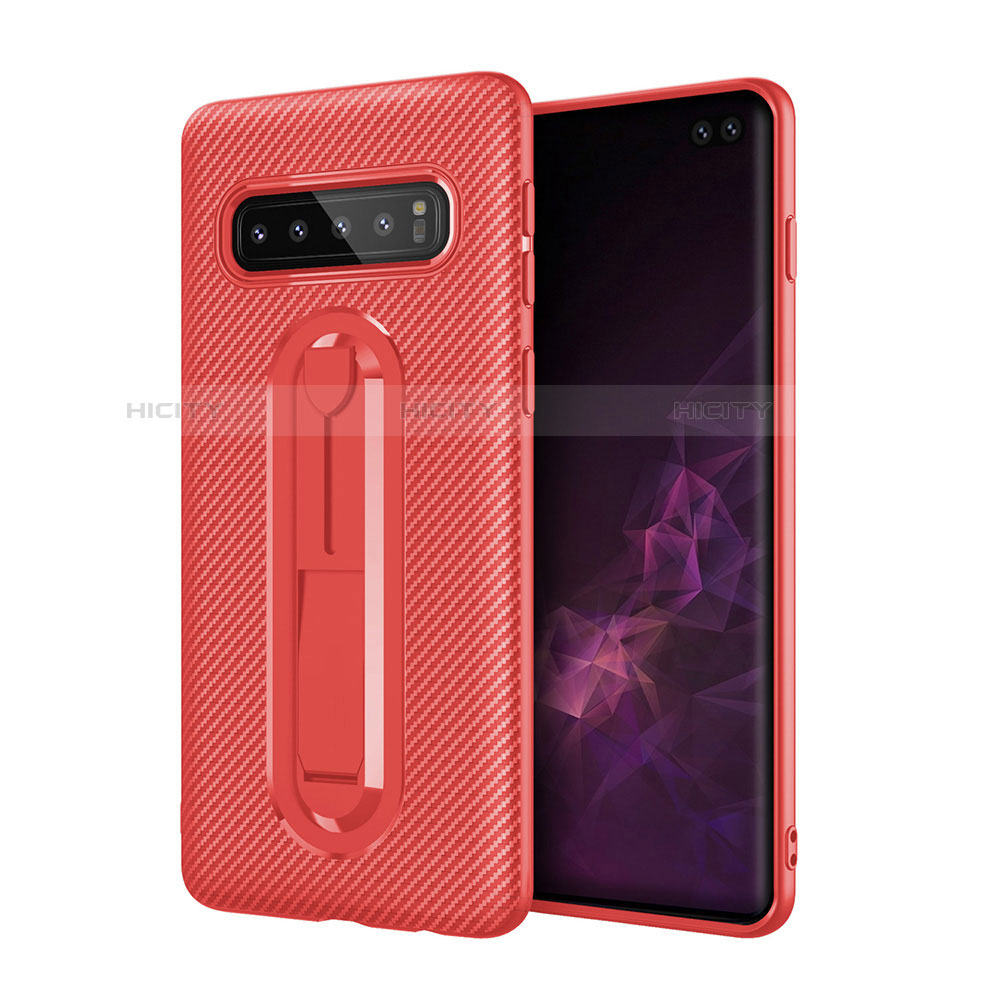 Funda Silicona Carcasa Ultrafina Goma con Soporte para Samsung Galaxy S10 5G Rojo