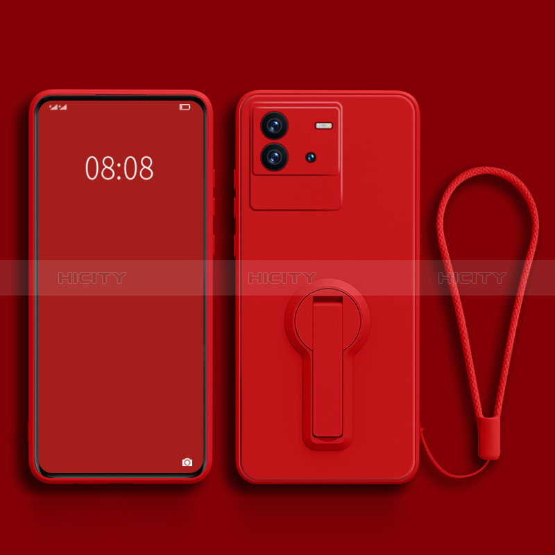 Funda Silicona Carcasa Ultrafina Goma con Soporte para Vivo iQOO Neo6 SE 5G Rojo