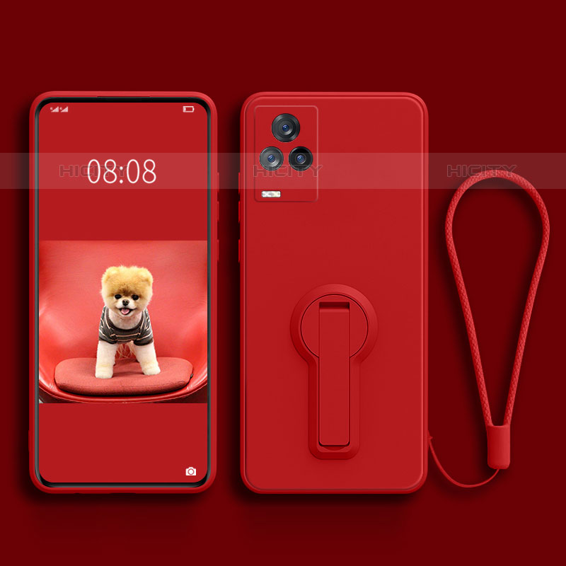 Funda Silicona Carcasa Ultrafina Goma con Soporte para Vivo V21s 5G Rojo