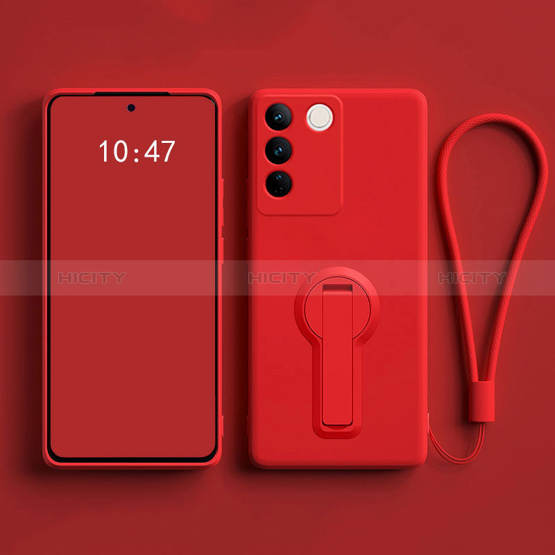 Funda Silicona Carcasa Ultrafina Goma con Soporte para Vivo V27 Pro 5G Rojo