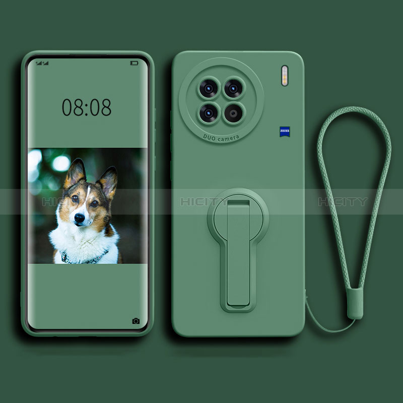 Funda Silicona Carcasa Ultrafina Goma con Soporte para Vivo X90 5G Verde Noche