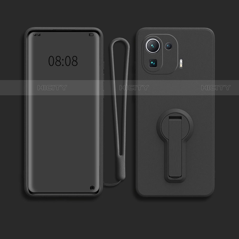 Funda Silicona Carcasa Ultrafina Goma con Soporte para Xiaomi Mi 11 Pro 5G Negro