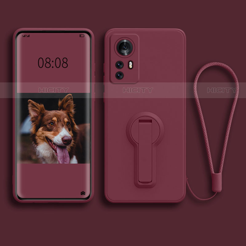 Funda Silicona Carcasa Ultrafina Goma con Soporte para Xiaomi Mi 12 5G Rojo Rosa