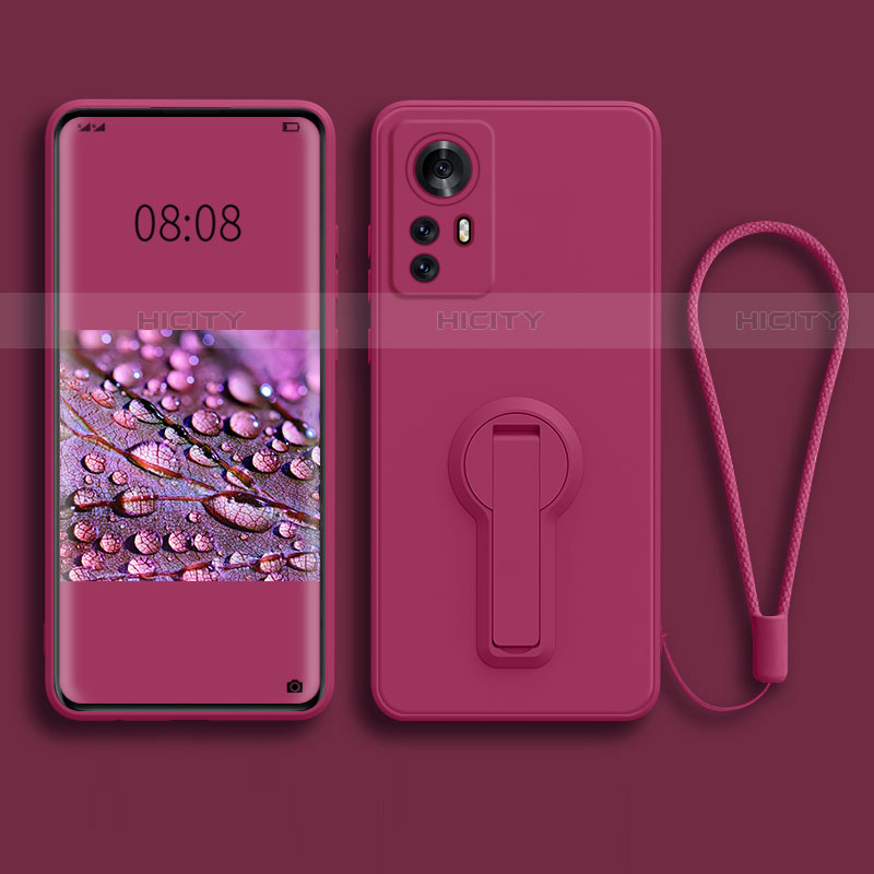 Funda Silicona Carcasa Ultrafina Goma con Soporte para Xiaomi Mi 12 Pro 5G Rosa Roja