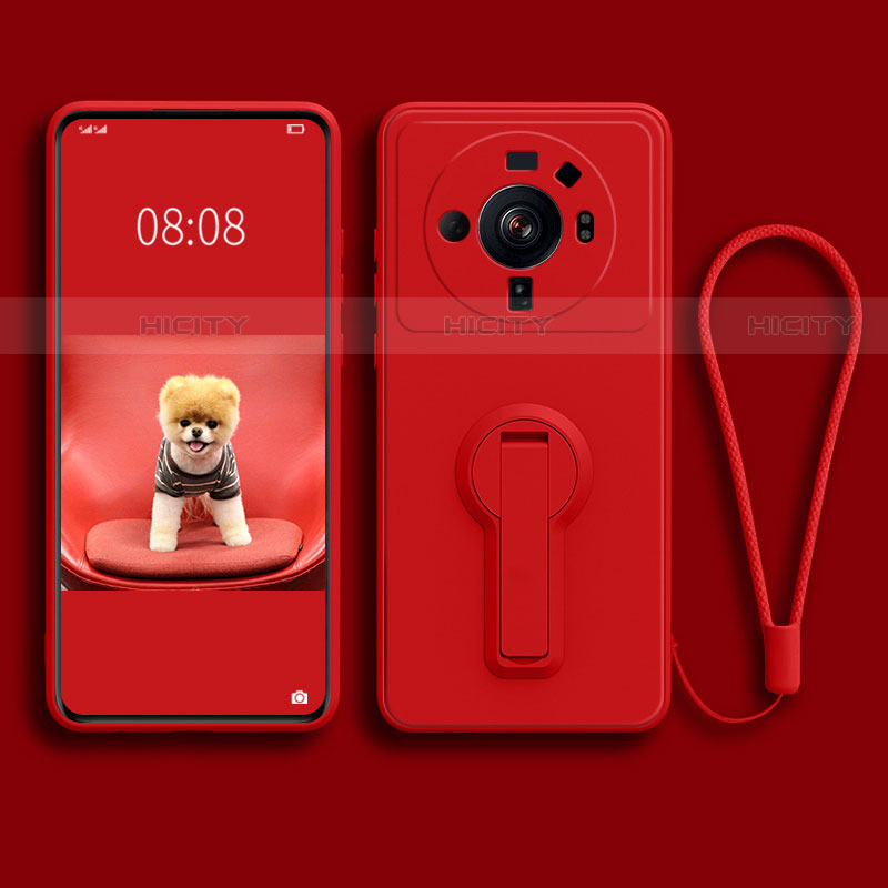 Funda Silicona Carcasa Ultrafina Goma con Soporte para Xiaomi Mi 12S Ultra 5G Rojo