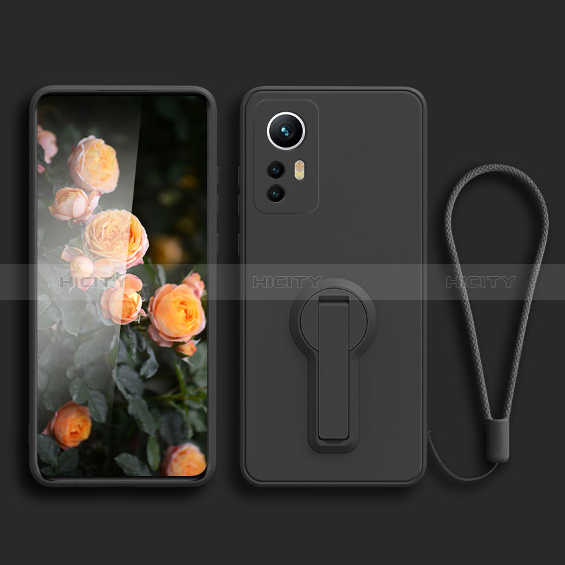 Funda Silicona Carcasa Ultrafina Goma con Soporte para Xiaomi Mi 12T Pro 5G Negro