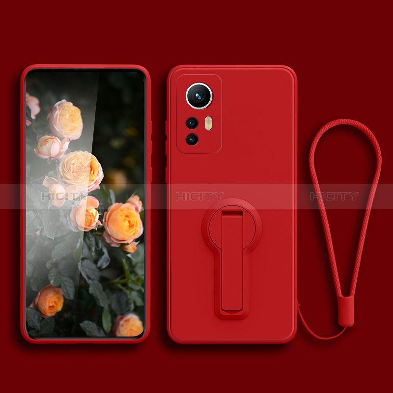 Funda Silicona Carcasa Ultrafina Goma con Soporte para Xiaomi Mi 12T Pro 5G Rojo