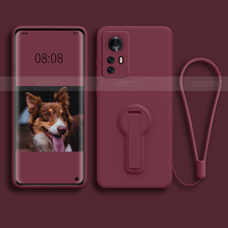 Funda Silicona Carcasa Ultrafina Goma con Soporte para Xiaomi Mi 12X 5G Rojo Rosa