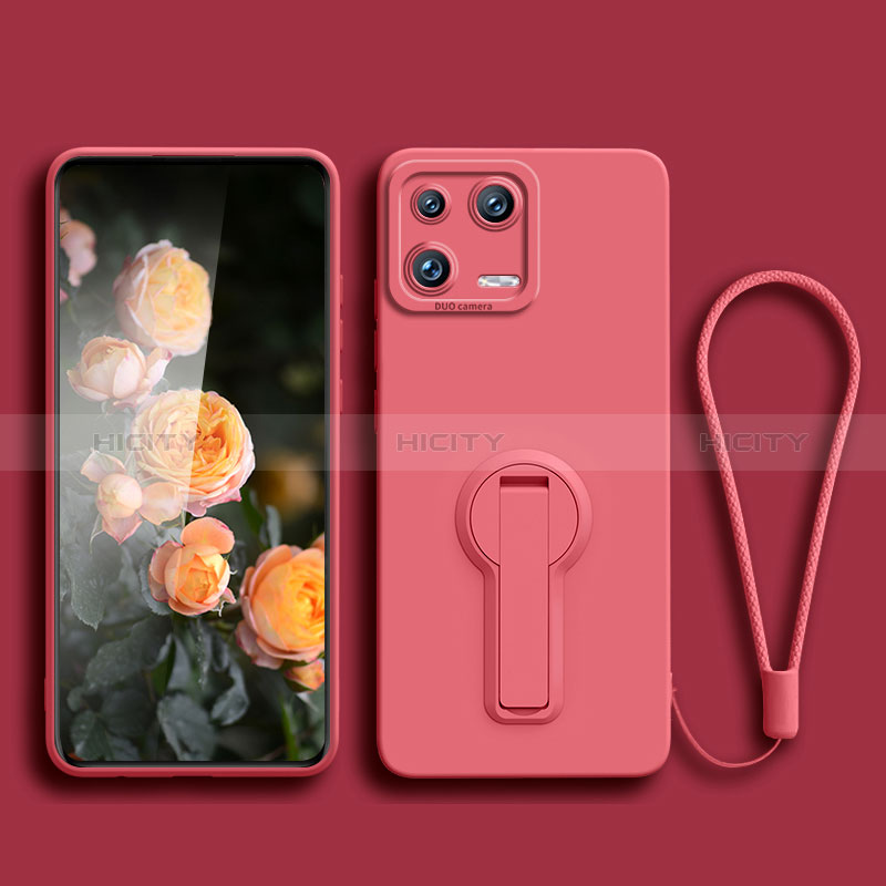 Funda Silicona Carcasa Ultrafina Goma con Soporte para Xiaomi Mi 13 Pro 5G Rosa Roja