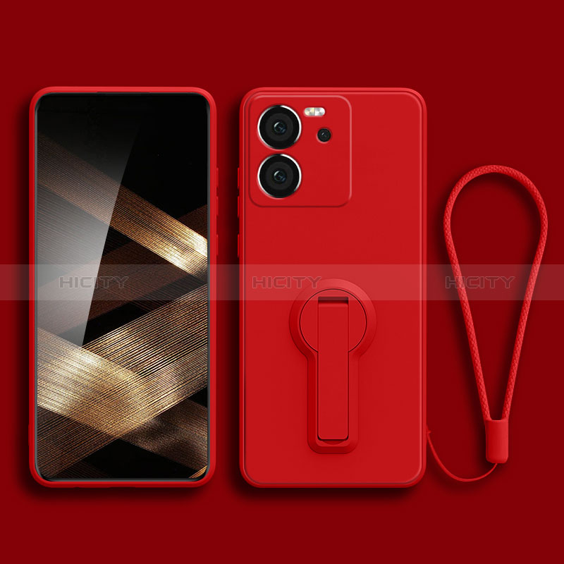 Funda Silicona Carcasa Ultrafina Goma con Soporte para Xiaomi Mi 13T Pro 5G Rojo