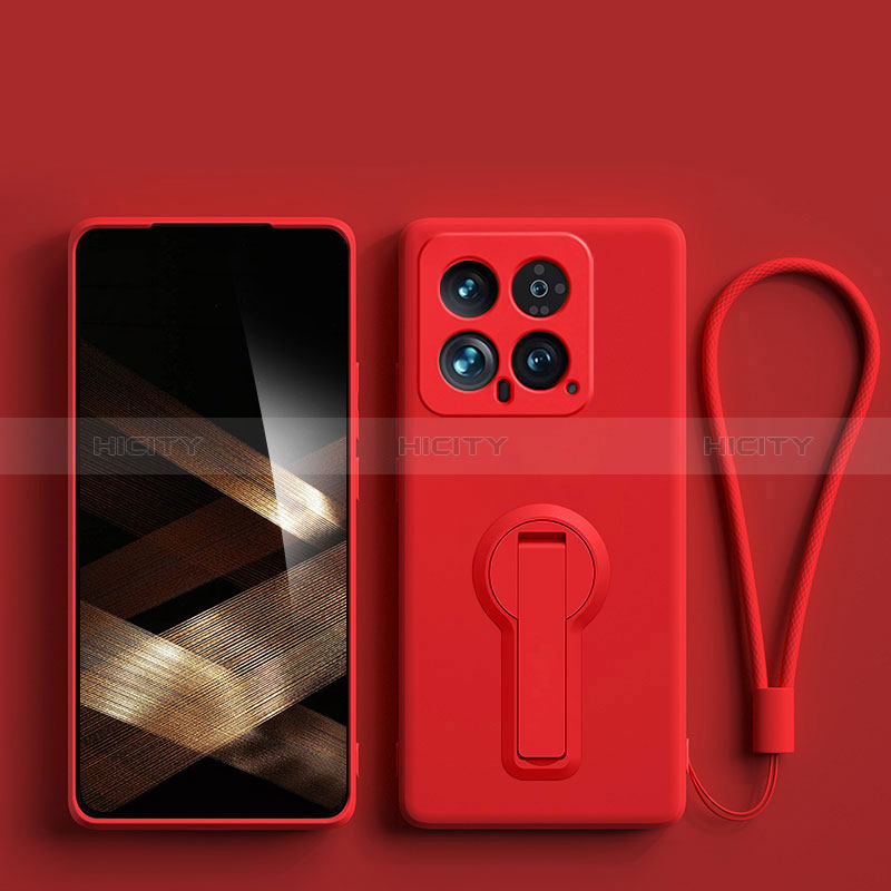 Funda Silicona Carcasa Ultrafina Goma con Soporte para Xiaomi Mi 14 5G Rojo