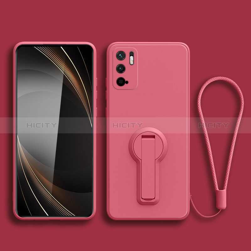 Funda Silicona Carcasa Ultrafina Goma con Soporte para Xiaomi POCO M3 Pro 5G Rosa Roja