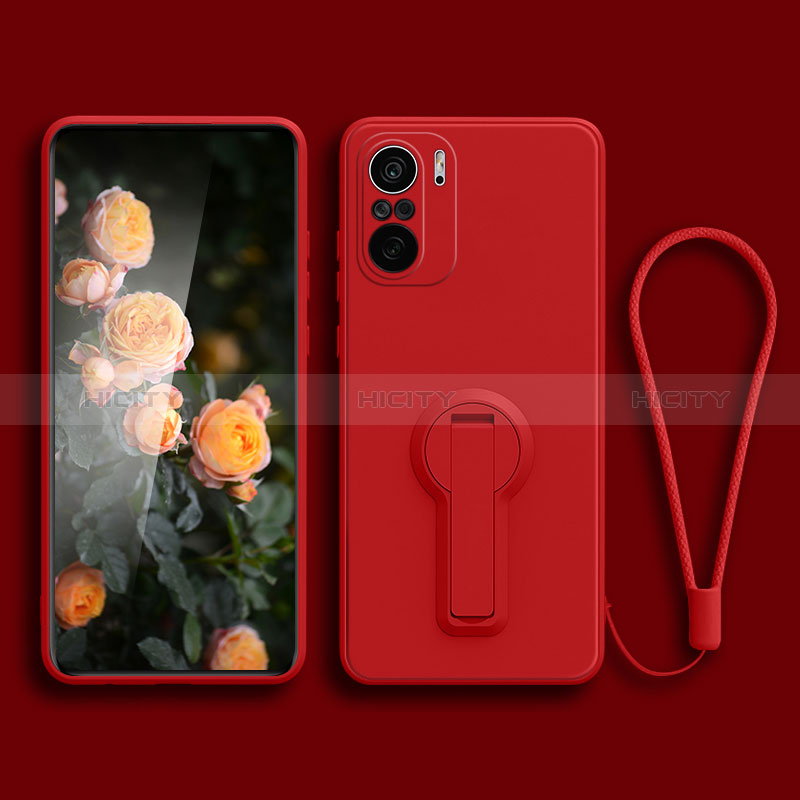 Funda Silicona Carcasa Ultrafina Goma con Soporte para Xiaomi Redmi K40 5G Rojo