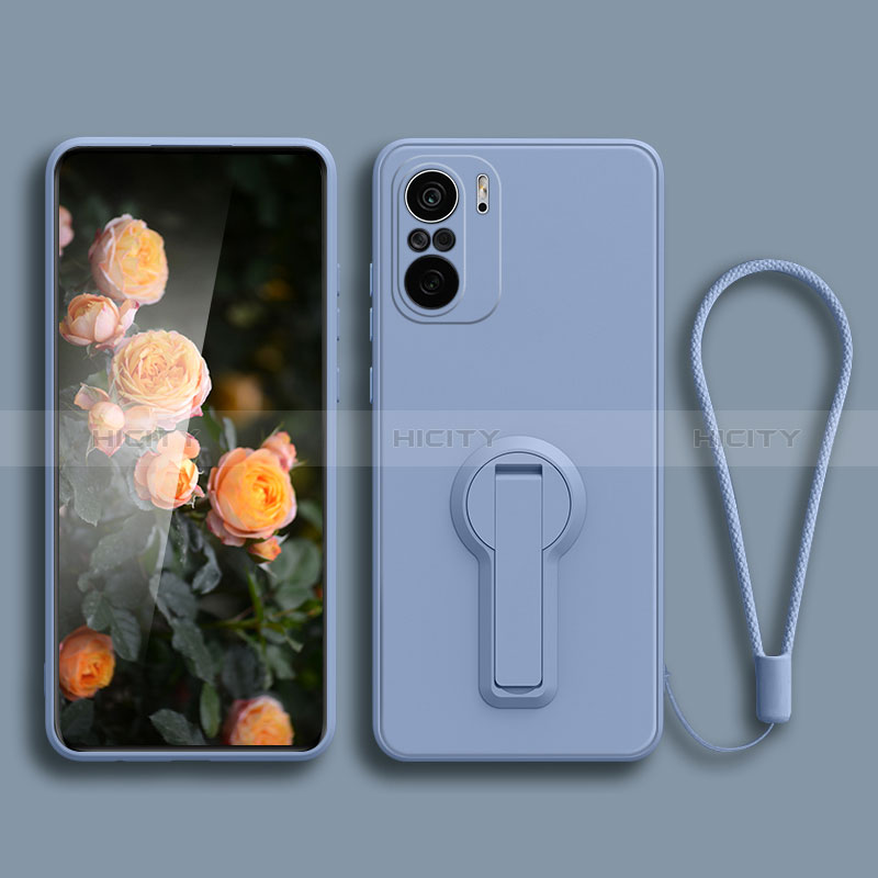 Funda Silicona Carcasa Ultrafina Goma con Soporte para Xiaomi Redmi K40 Pro 5G Gris Lavanda