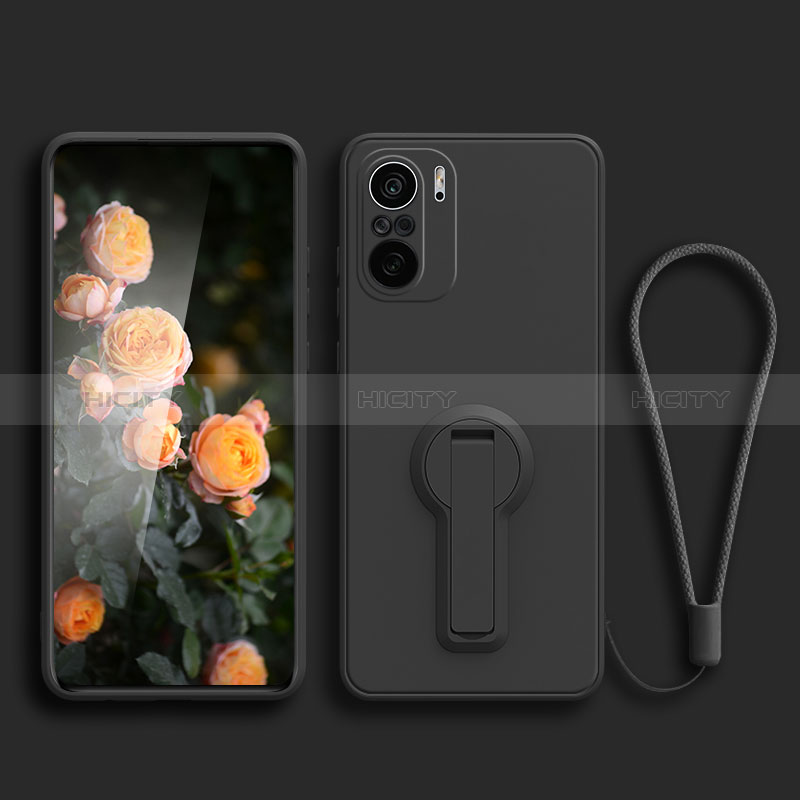 Funda Silicona Carcasa Ultrafina Goma con Soporte para Xiaomi Redmi K40 Pro 5G Negro