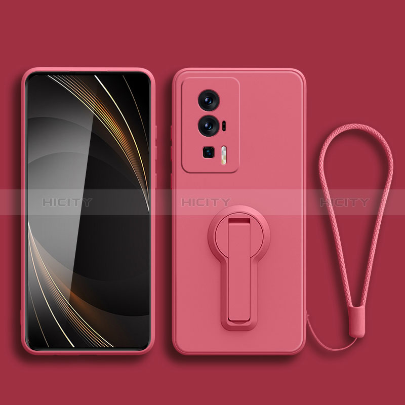 Funda Silicona Carcasa Ultrafina Goma con Soporte para Xiaomi Redmi K60 Pro 5G Rosa Roja