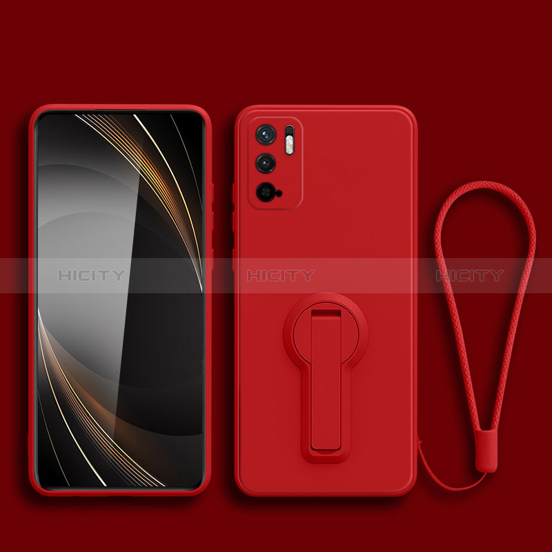 Funda Silicona Carcasa Ultrafina Goma con Soporte para Xiaomi Redmi Note 10T 5G Rojo