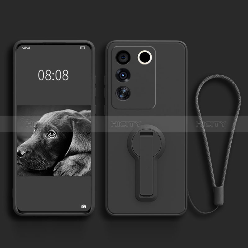 Funda Silicona Carcasa Ultrafina Goma con Soporte S01 para Vivo V27 Pro 5G Negro