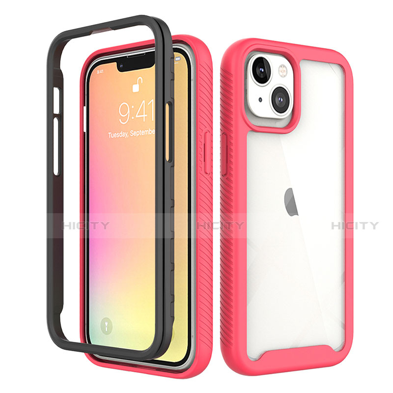 Funda Silicona Carcasa Ultrafina Goma Frontal y Trasera 360 Grados para Apple iPhone 14 Rojo y Negro