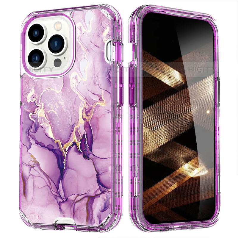 Funda Silicona Carcasa Ultrafina Goma Frontal y Trasera 360 Grados YJ1 para Apple iPhone 15 Pro Max Morado