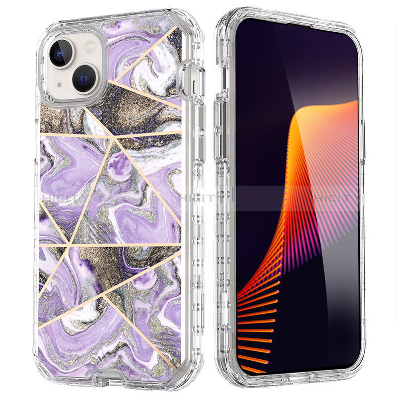 Funda Silicona Carcasa Ultrafina Goma Frontal y Trasera 360 Grados YJ2 para Apple iPhone 15 Plus Purpura Claro