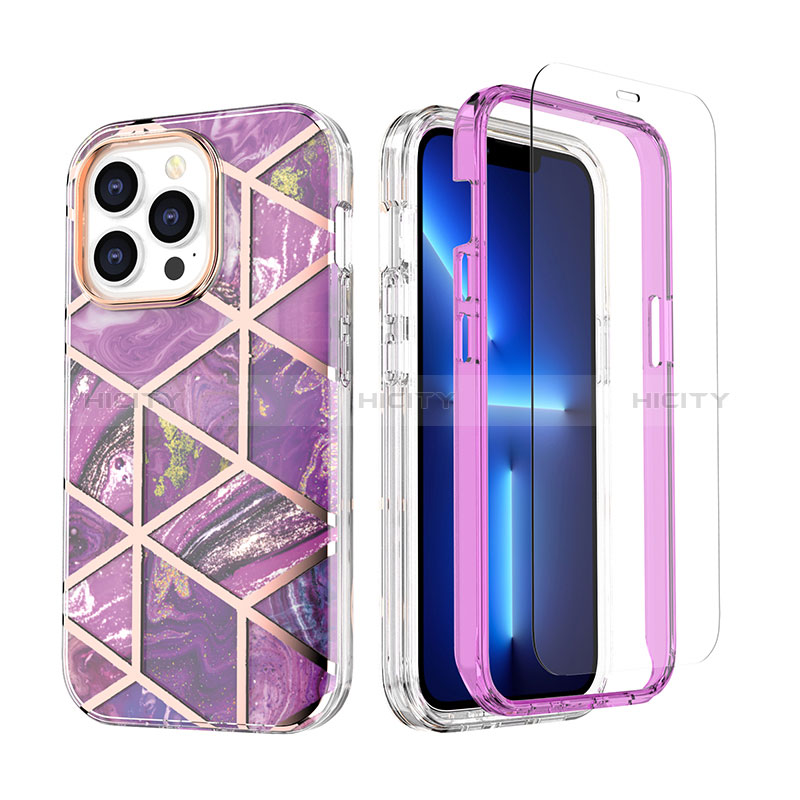 Funda Silicona Carcasa Ultrafina Goma Frontal y Trasera 360 Grados YJ3 para Apple iPhone 13 Pro Max Morado