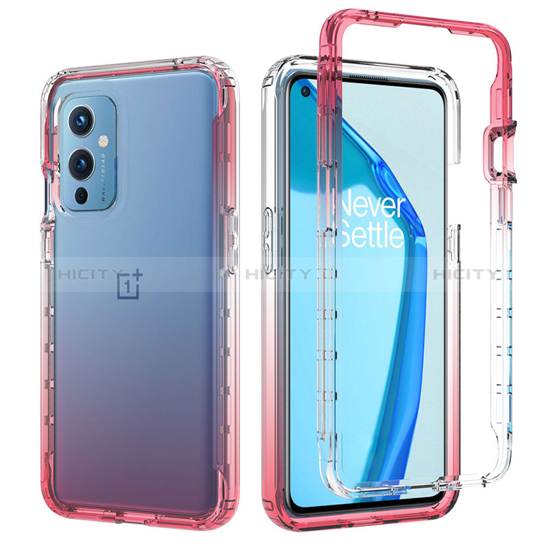 Funda Silicona Carcasa Ultrafina Transparente Goma Frontal y Trasera 360 Grados Gradiente JX1 para OnePlus 9 5G Rojo