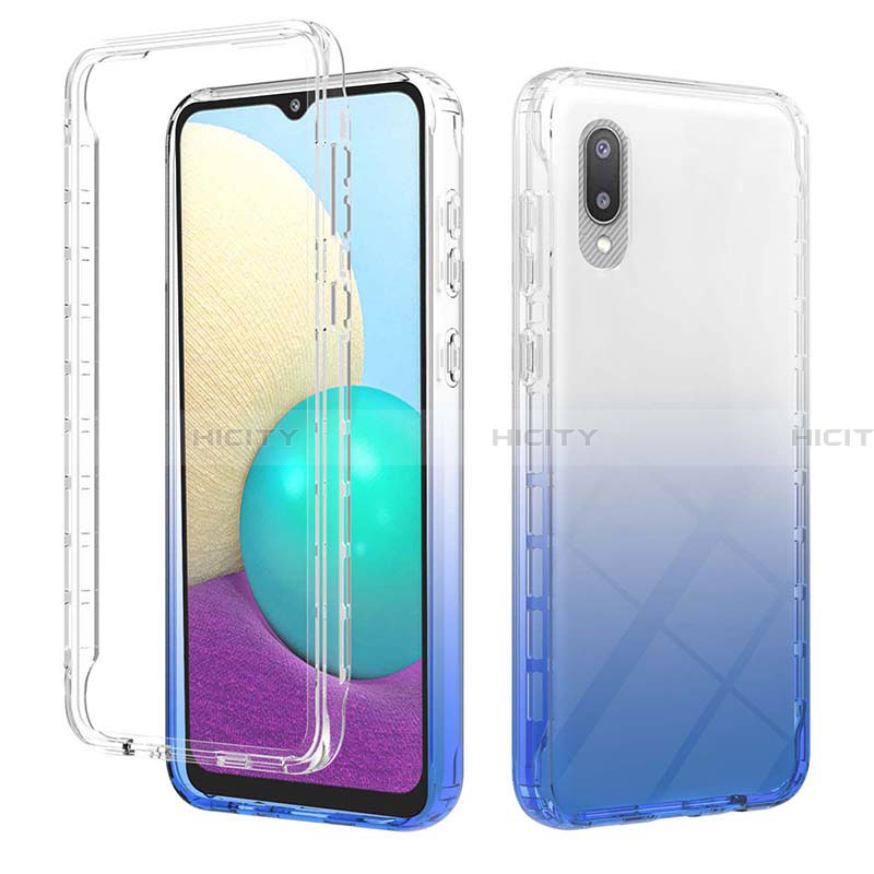 Funda Silicona Carcasa Ultrafina Transparente Goma Frontal y Trasera 360 Grados Gradiente JX1 para Samsung Galaxy A02 Azul