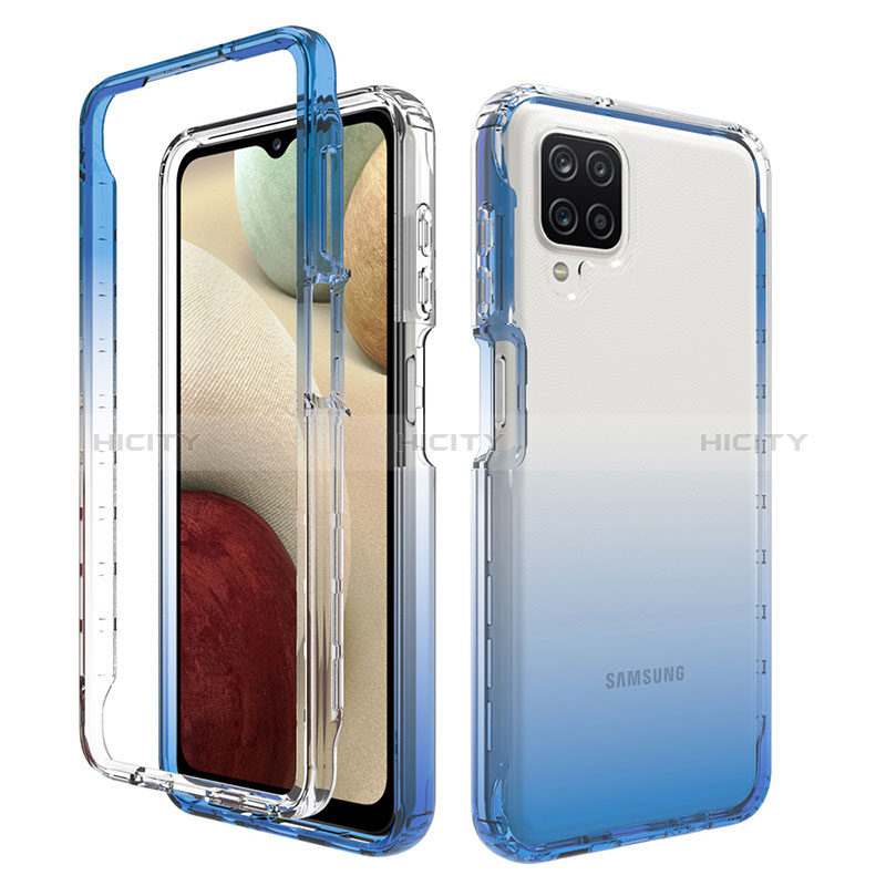 Funda Silicona Carcasa Ultrafina Transparente Goma Frontal y Trasera 360 Grados Gradiente JX1 para Samsung Galaxy F12 Azul