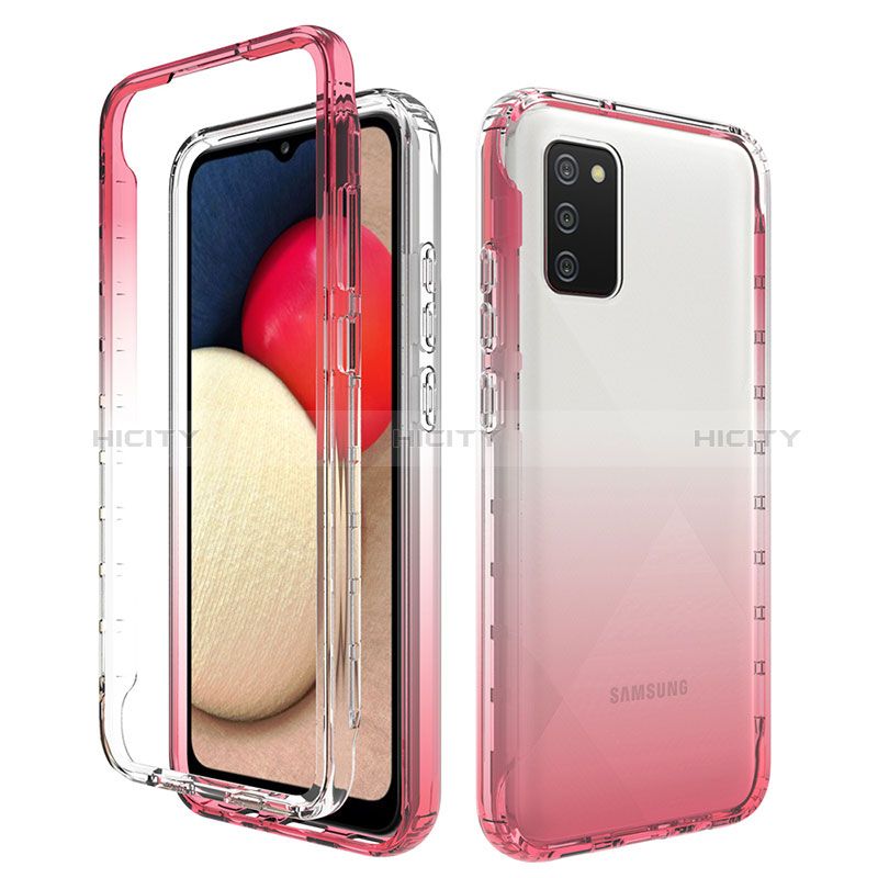 Funda Silicona Carcasa Ultrafina Transparente Goma Frontal y Trasera 360 Grados Gradiente JX4 para Samsung Galaxy A02s Rosa Roja