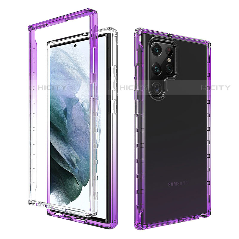 Funda Silicona Carcasa Ultrafina Transparente Goma Frontal y Trasera 360 Grados Gradiente M01 para Samsung Galaxy S21 Ultra 5G Morado