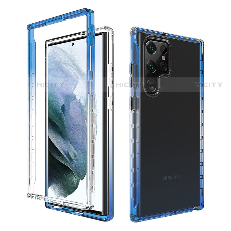 Funda Silicona Carcasa Ultrafina Transparente Goma Frontal y Trasera 360 Grados Gradiente M01 para Samsung Galaxy S22 Ultra 5G Azul