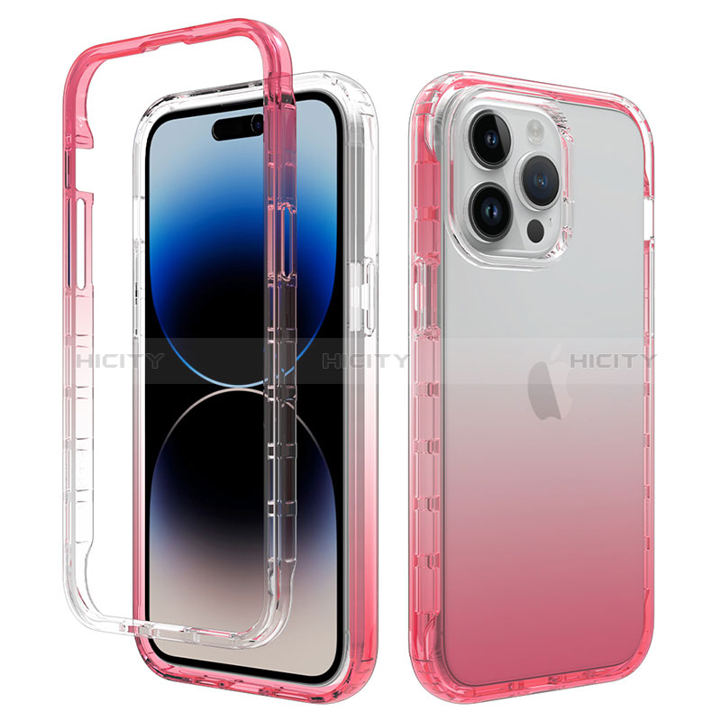 Funda Silicona Carcasa Ultrafina Transparente Goma Frontal y Trasera 360 Grados Gradiente para Apple iPhone 13 Pro Rojo