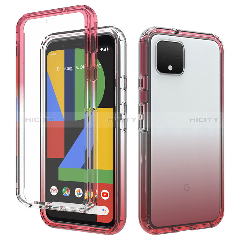 Funda Silicona Carcasa Ultrafina Transparente Goma Frontal y Trasera 360 Grados Gradiente para Google Pixel 4 Rojo