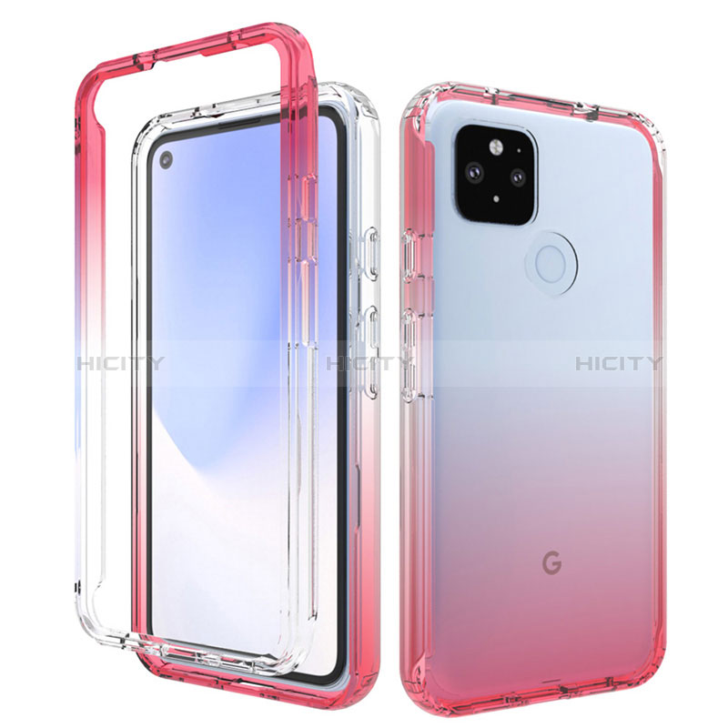 Funda Silicona Carcasa Ultrafina Transparente Goma Frontal y Trasera 360 Grados Gradiente para Google Pixel 4a 5G Rojo