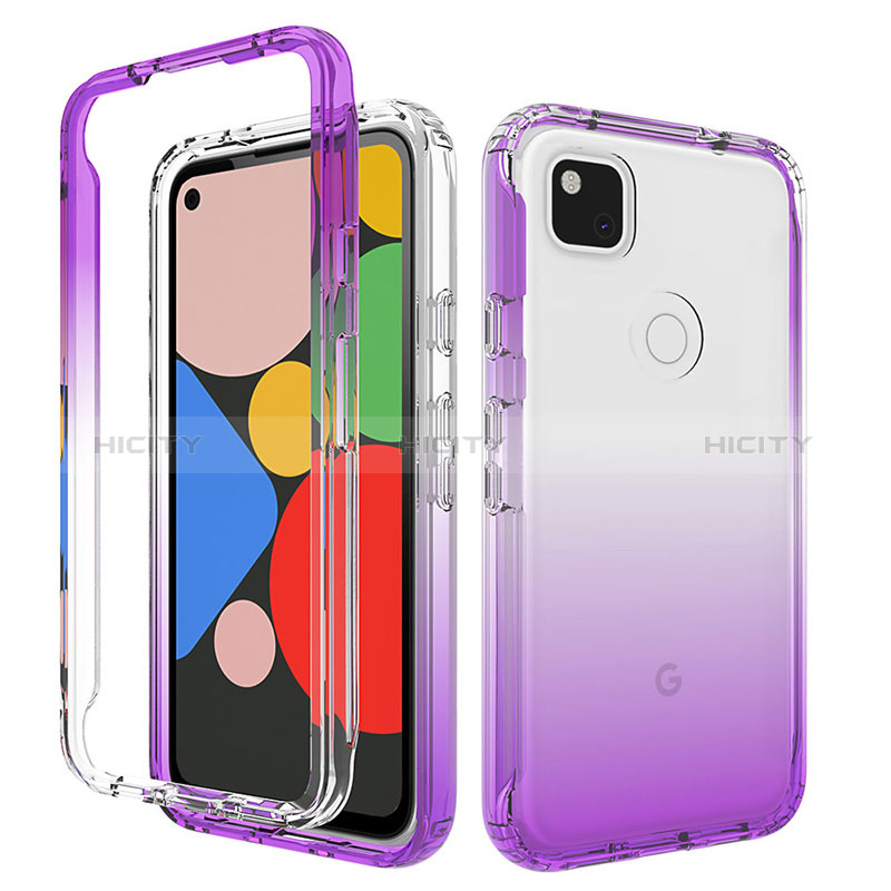 Funda Silicona Carcasa Ultrafina Transparente Goma Frontal y Trasera 360 Grados Gradiente para Google Pixel 4a Morado