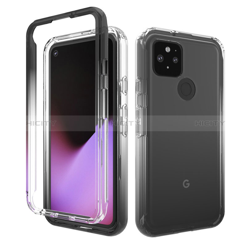 Funda Silicona Carcasa Ultrafina Transparente Goma Frontal y Trasera 360 Grados Gradiente para Google Pixel 5 Gris Oscuro