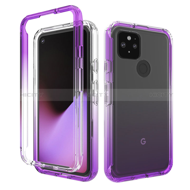 Funda Silicona Carcasa Ultrafina Transparente Goma Frontal y Trasera 360 Grados Gradiente para Google Pixel 5 Morado