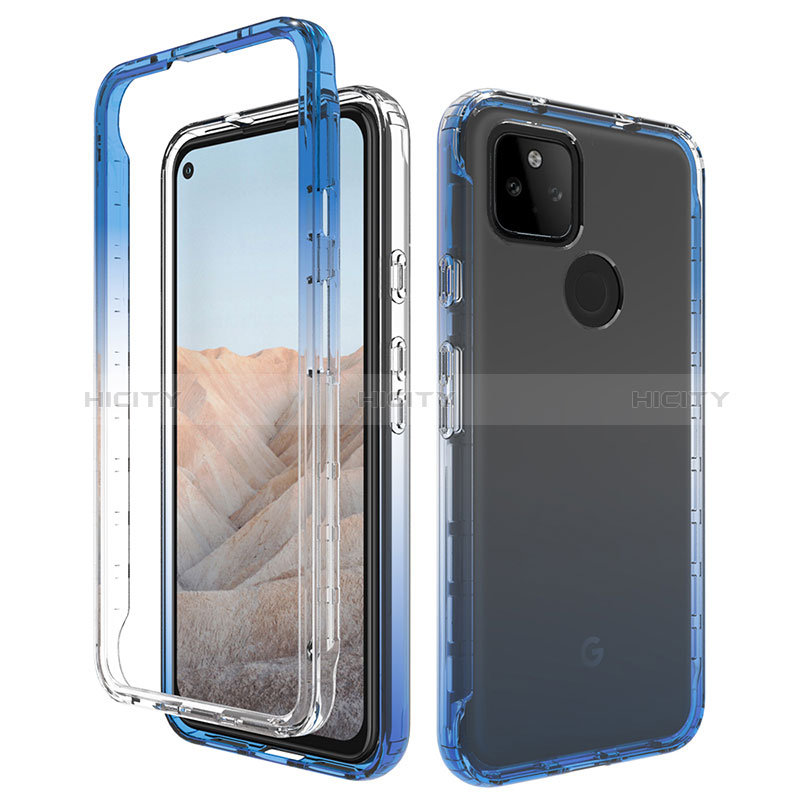 Funda Silicona Carcasa Ultrafina Transparente Goma Frontal y Trasera 360 Grados Gradiente para Google Pixel 5a 5G Azul