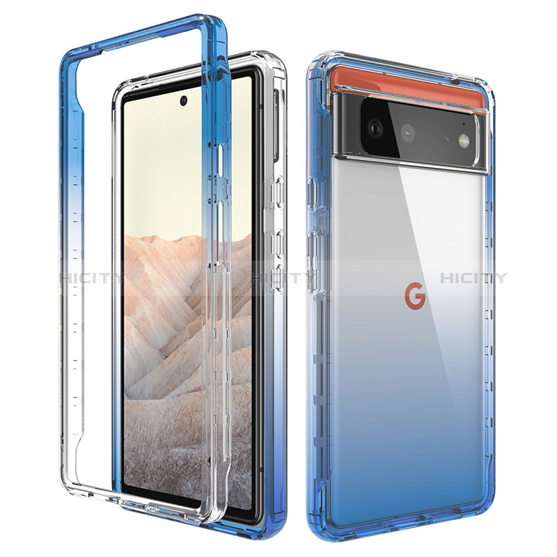 Funda Silicona Carcasa Ultrafina Transparente Goma Frontal y Trasera 360 Grados Gradiente para Google Pixel 6 5G Azul