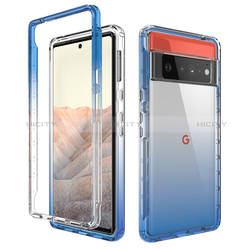 Funda Silicona Carcasa Ultrafina Transparente Goma Frontal y Trasera 360 Grados Gradiente para Google Pixel 6 Pro 5G Azul