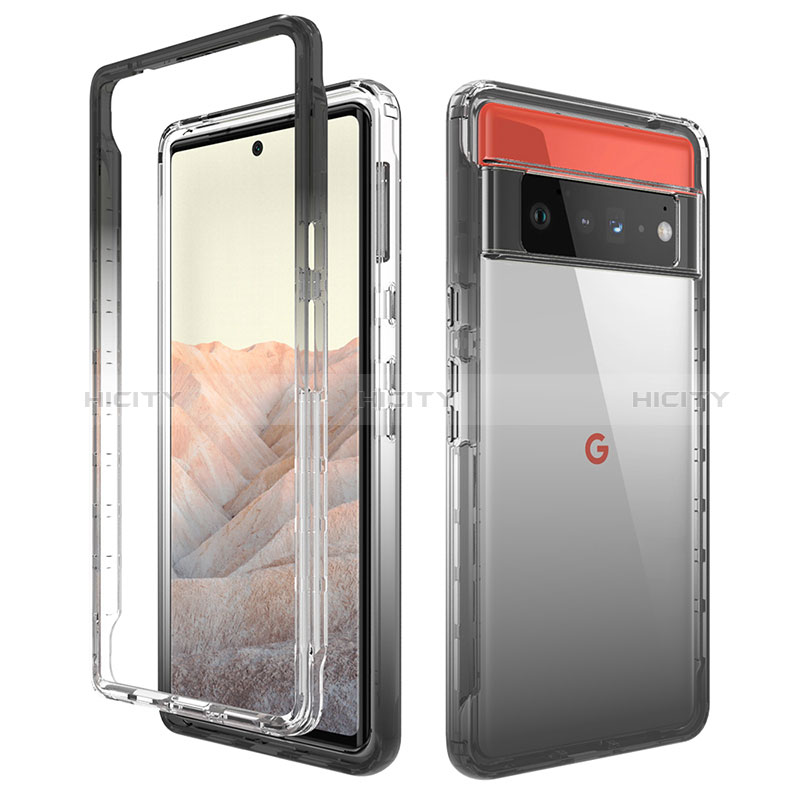 Funda Silicona Carcasa Ultrafina Transparente Goma Frontal y Trasera 360 Grados Gradiente para Google Pixel 6 Pro 5G Gris Oscuro